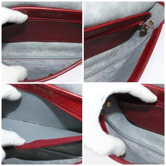 Christian Dior Honeycomb Canvas Shoulder Bag PVC Red Gold Auth 134766